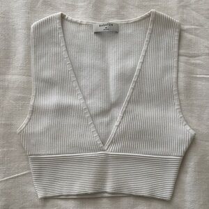 Babaton White Cropped V-Neck Tank Top — Elegant & Minimal